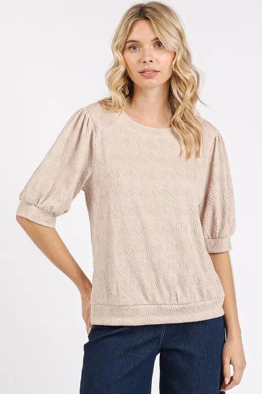 Mittoshop Fan Shell Texture Short Puff Sleeve Knit Top - Love Salve